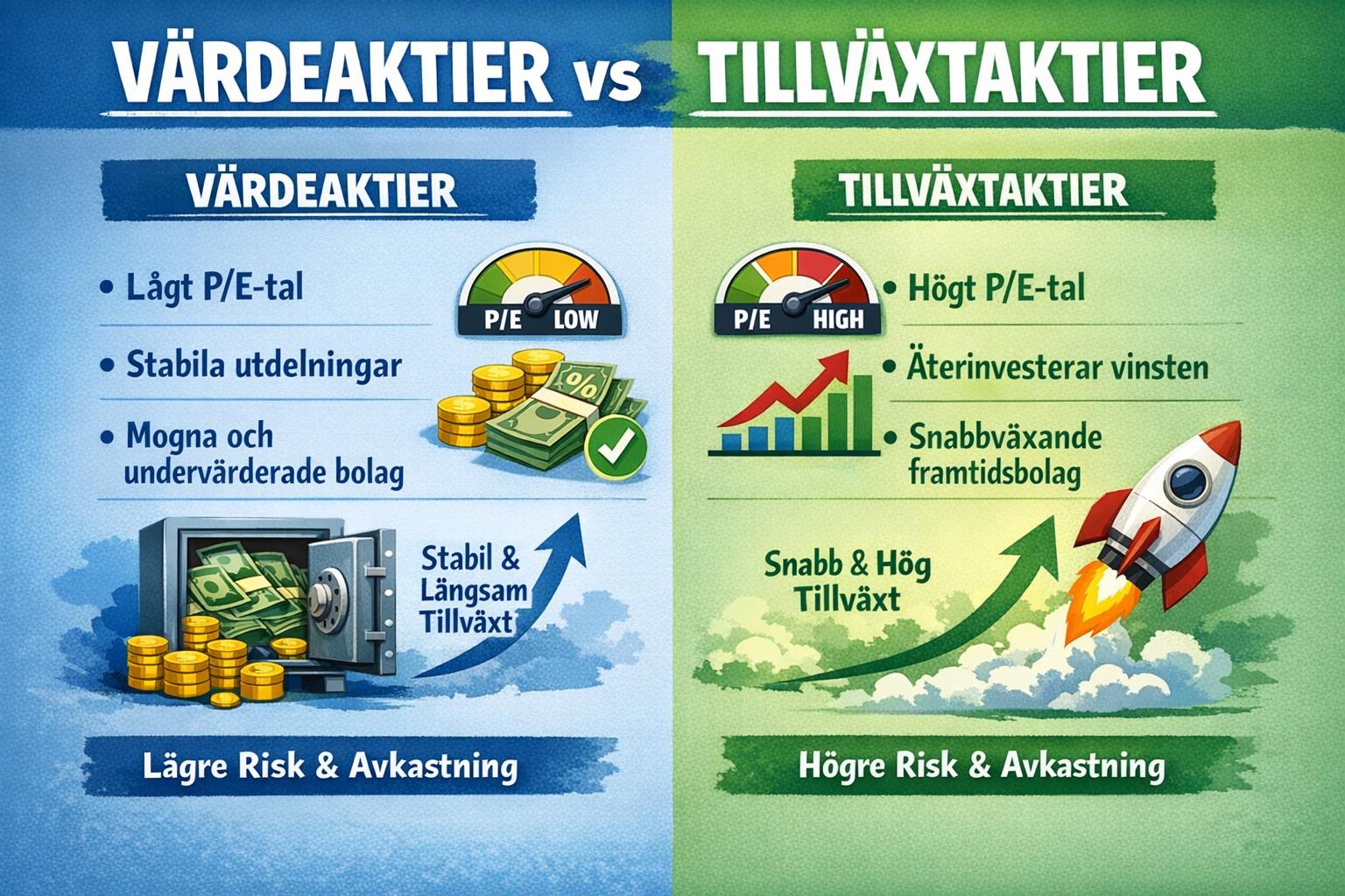 Skillnaden mellan värdeaktier och tillväxtaktier